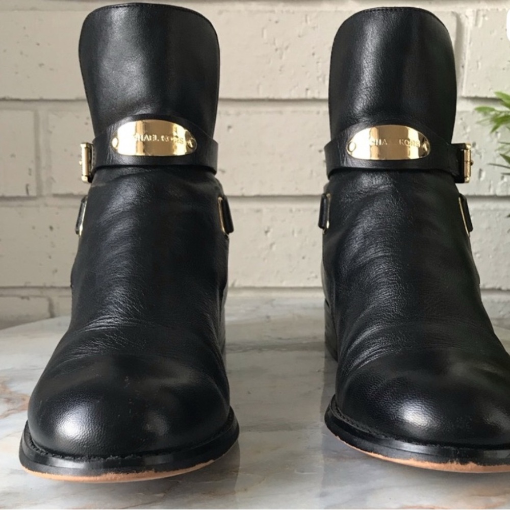 Michael Kors Black Ankle Boots with Gold Accents